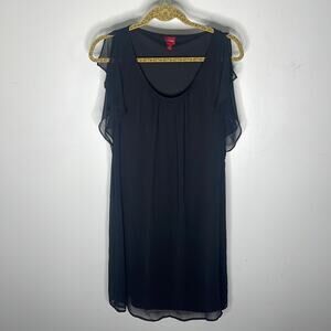 MERONA Black Sheer Lined Sheath Style Flutter Sleeve Dress Size Medium